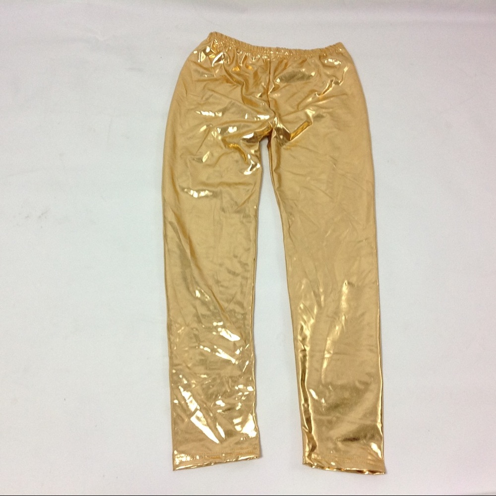 New Women Gold Metallic Leggings S